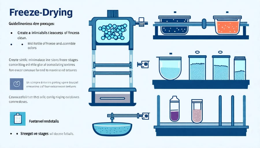 Diagram showing the heat and drying stages in the freeze-drying process